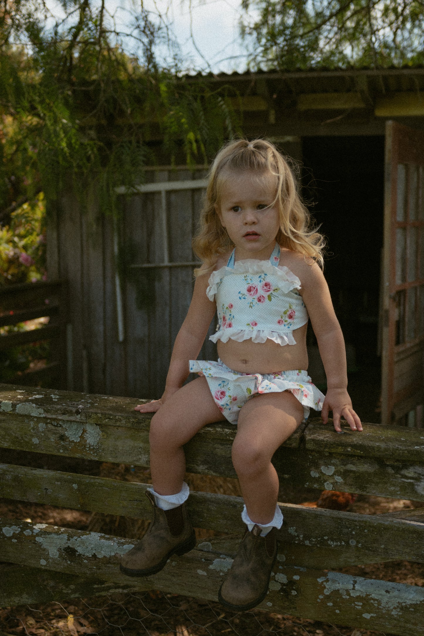 Country Garden WHITE/BLUE Floral Bloomer by