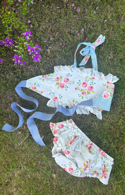 Country Garden WHITE/BLUE Floral Bloomer by