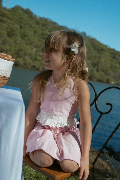 Pink Petals Halter Top - Gingham with solid pink