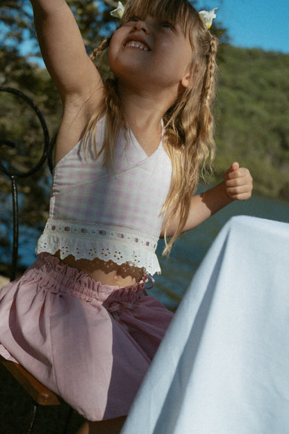 Pink Petals Halter Top - Gingham with solid pink