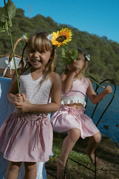 Pink Petals Halter Top - Gingham with solid pink