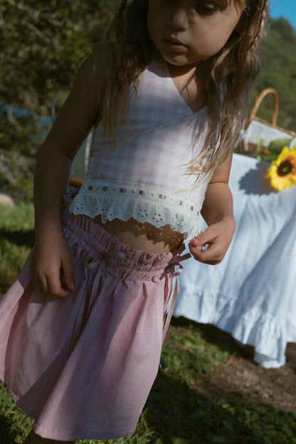 Pink Petals Halter Top - Gingham with solid pink