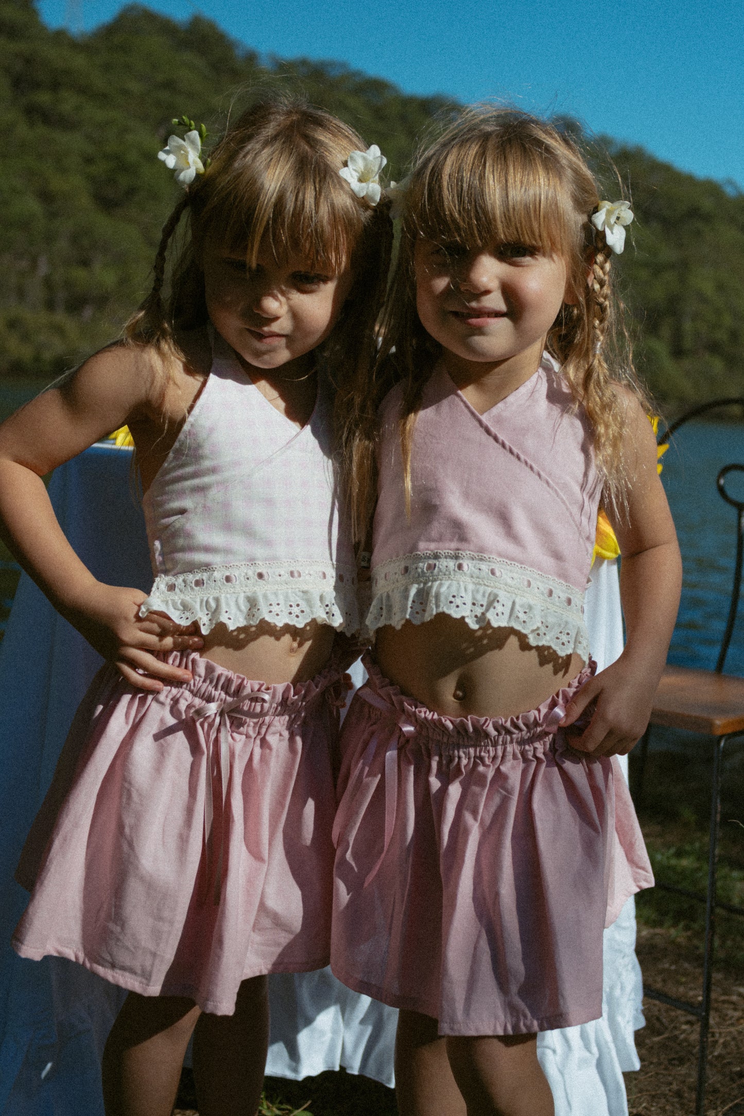 Pink Petals Halter Top - Gingham with solid pink