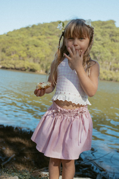 Pink Petals Halter Top - Gingham with solid pink