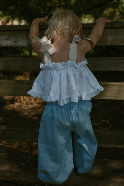 Bluebell lightweight denim pant with white daisy pocket trim - PRE ORDER Jan 10